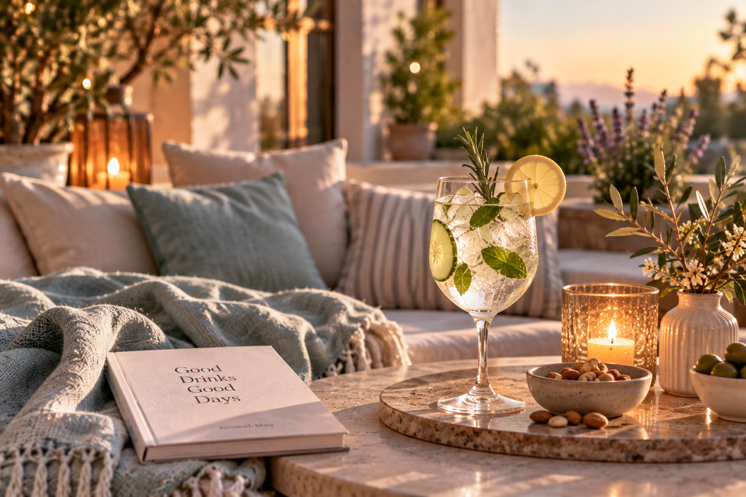 Alkoholfreier Drink au einem Tisch mit Kerze