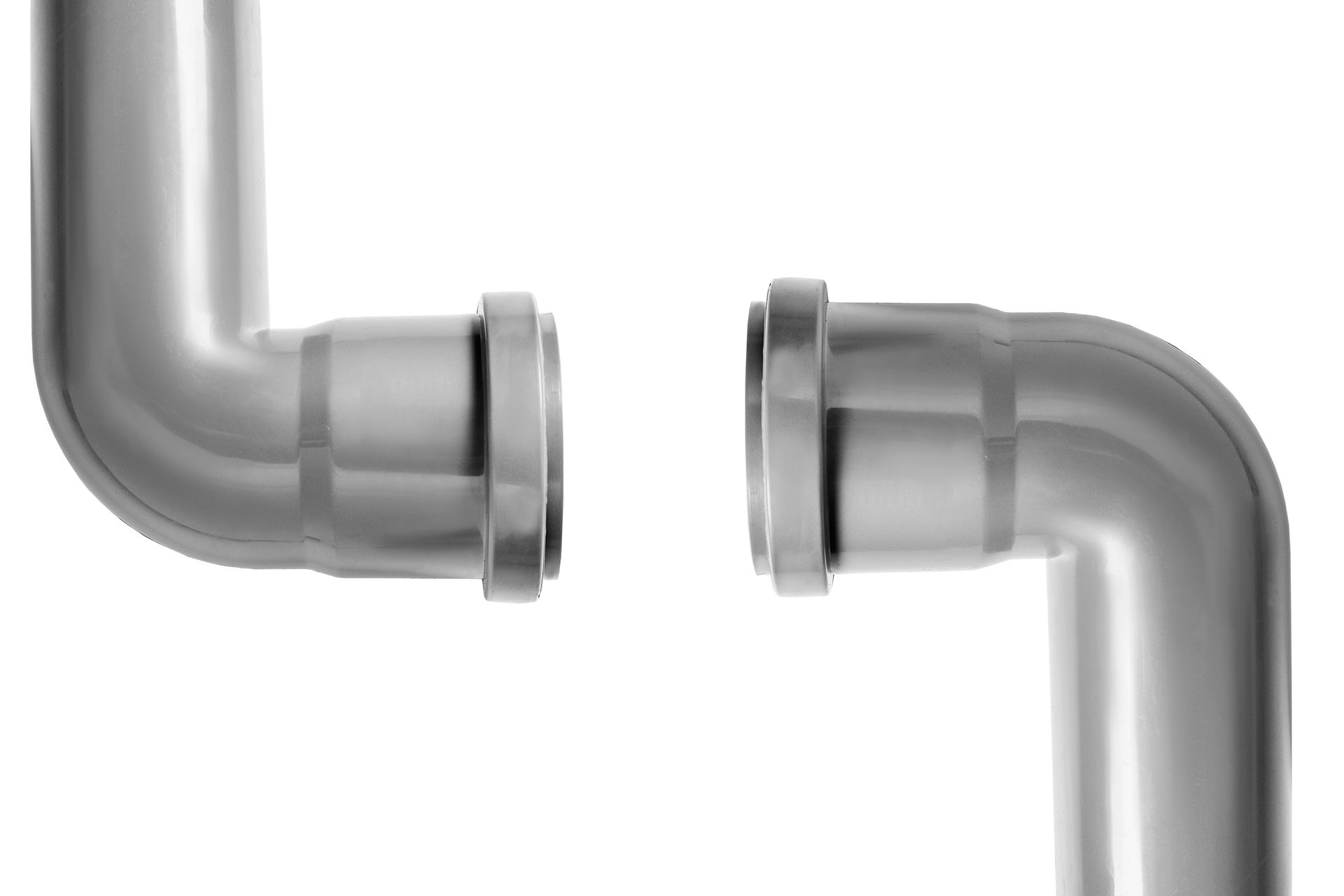 Two metal pipes are connected to each other on a white background.