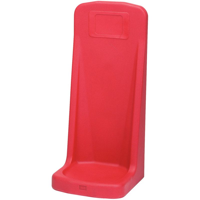 A red plastic chair with a white background