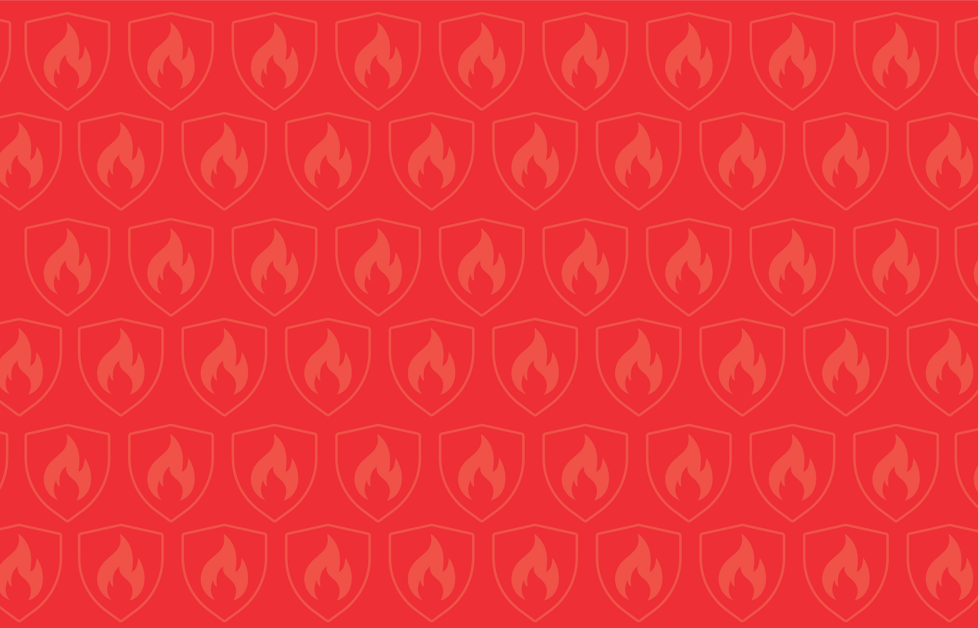 A seamless pattern of shields with flames on a red background.