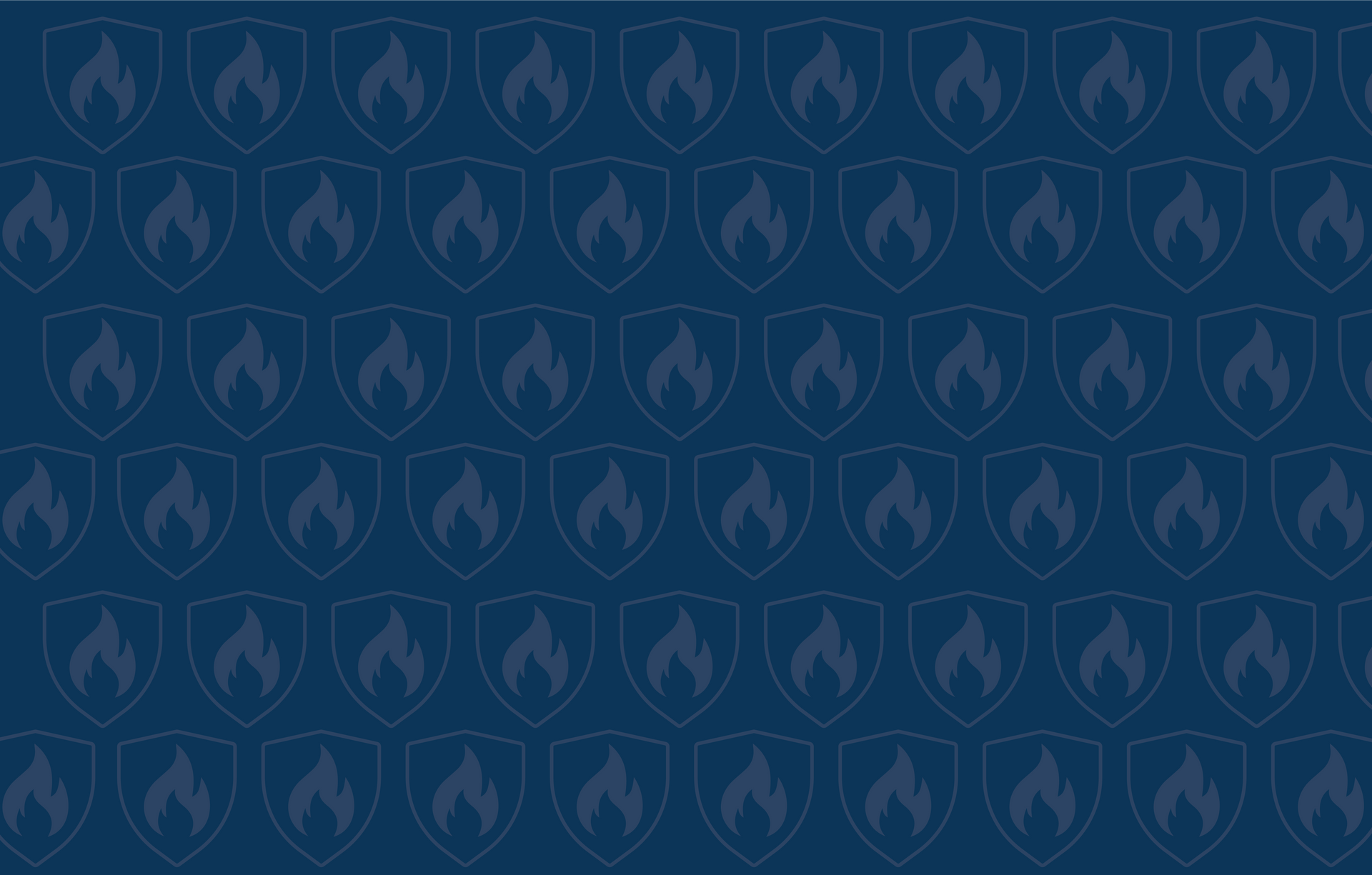 A blue background with a pattern of shields with flames on them.