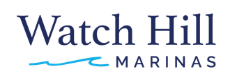 Watch Hill Marinas logo in dark blue text with a light blue wave underline