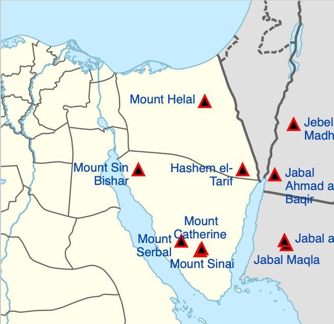 A map showing the location of mount helal and mount sinai