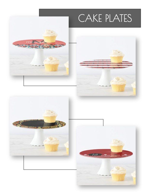 Photo links to cake plates collection on Zazzle Four Cake Plates