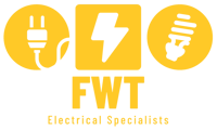 A yellow logo for fwt electrical specialists