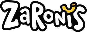 The logo for zaroni 's is black and white with a yellow crown.