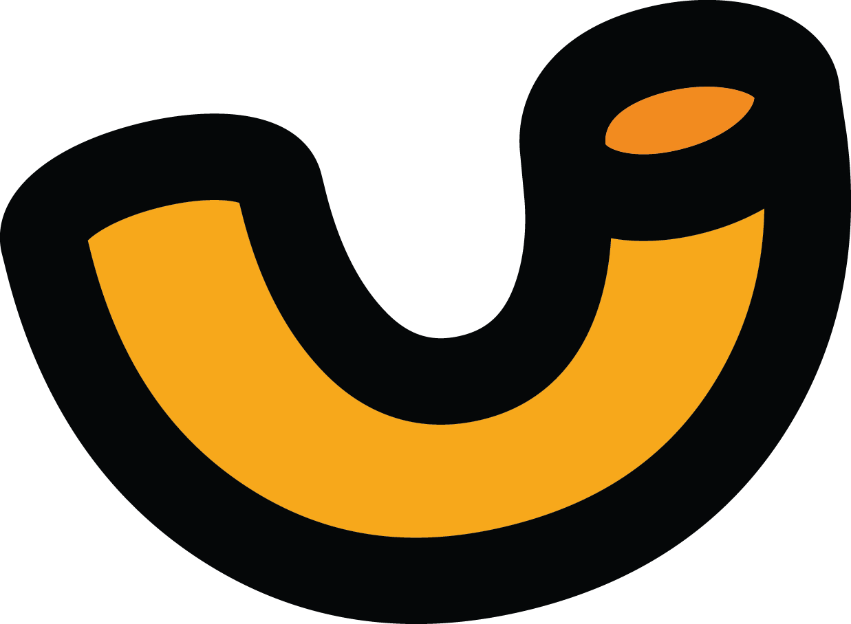 A cartoon drawing of a yellow u with a black outline.