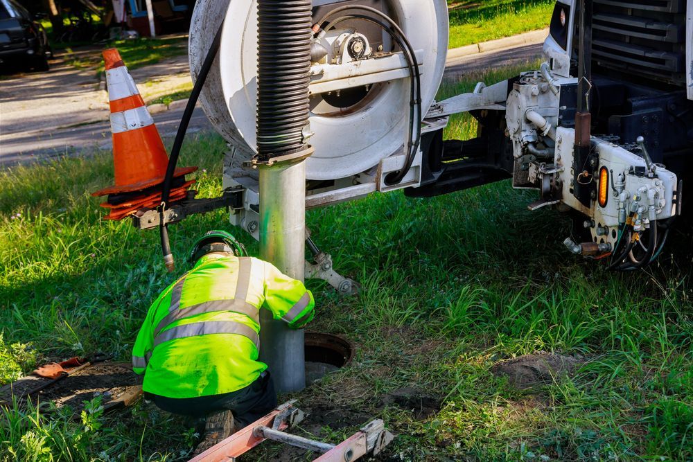 Utility Worker Inspecting Equipment Beside a Truck — Tamworth Septic & Liquid Waste in Manilla & Barraba, NSW
