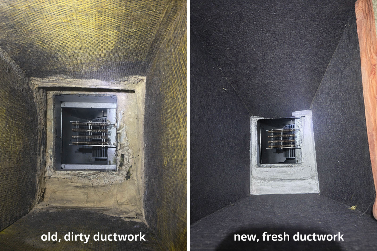 old dirty supply ductwork plenum vs. new fresh