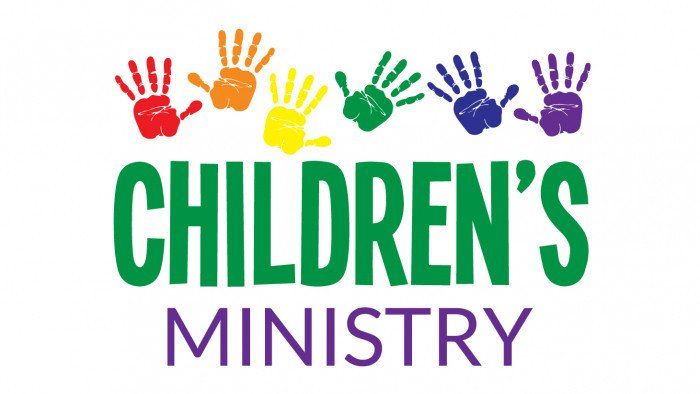 A children 's ministry logo with colorful hand prints