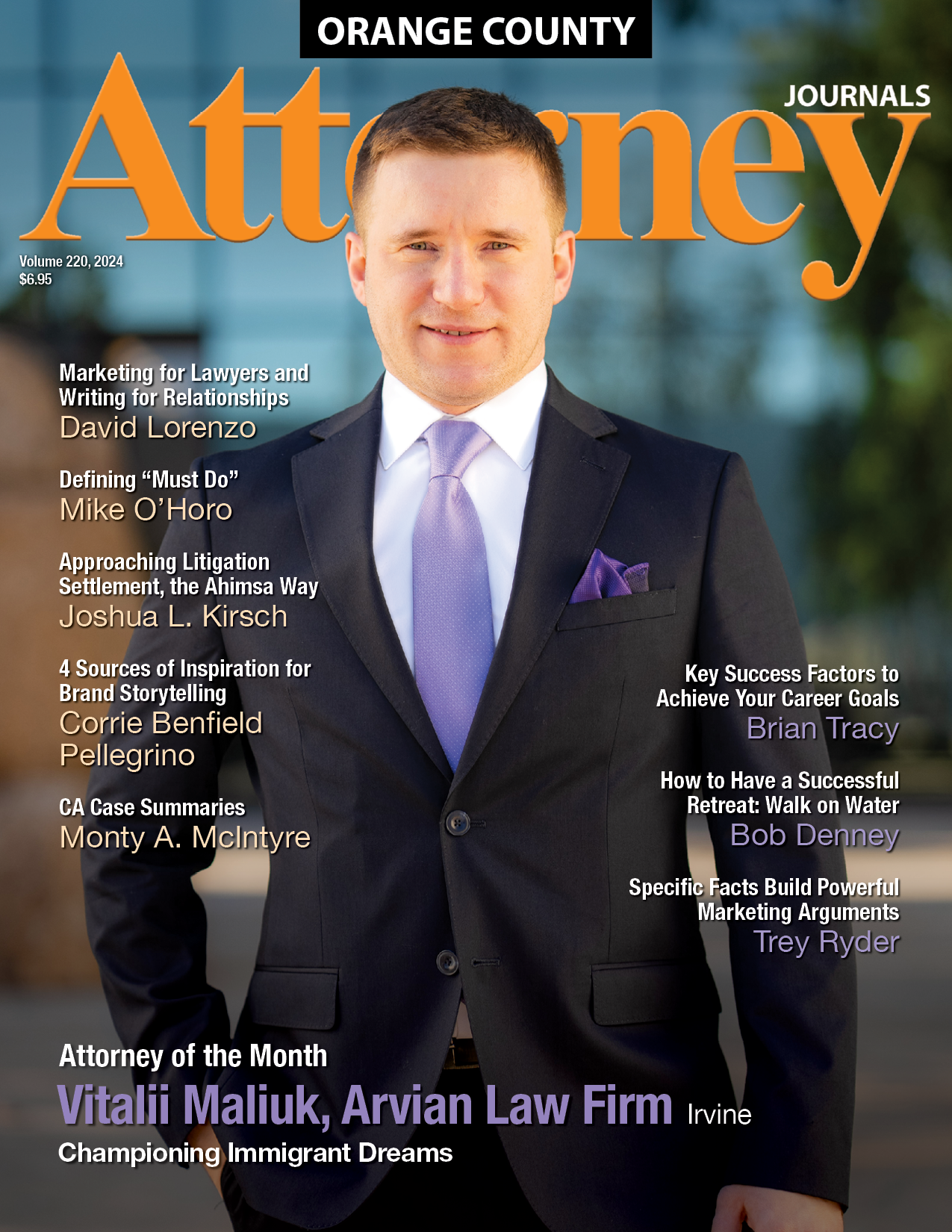a woman is on the cover of the orange county attorney journal