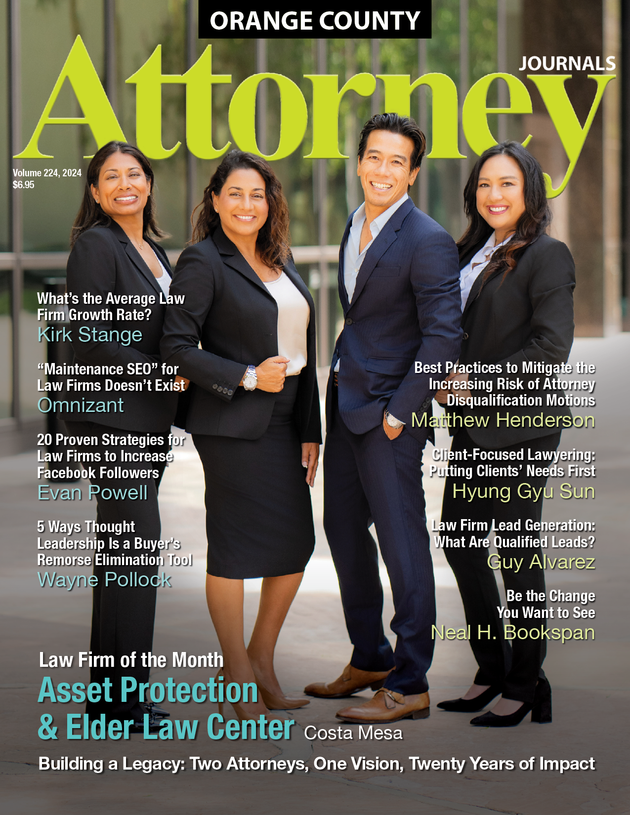A group of attorneys are standing next to each other on the cover of a magazine.