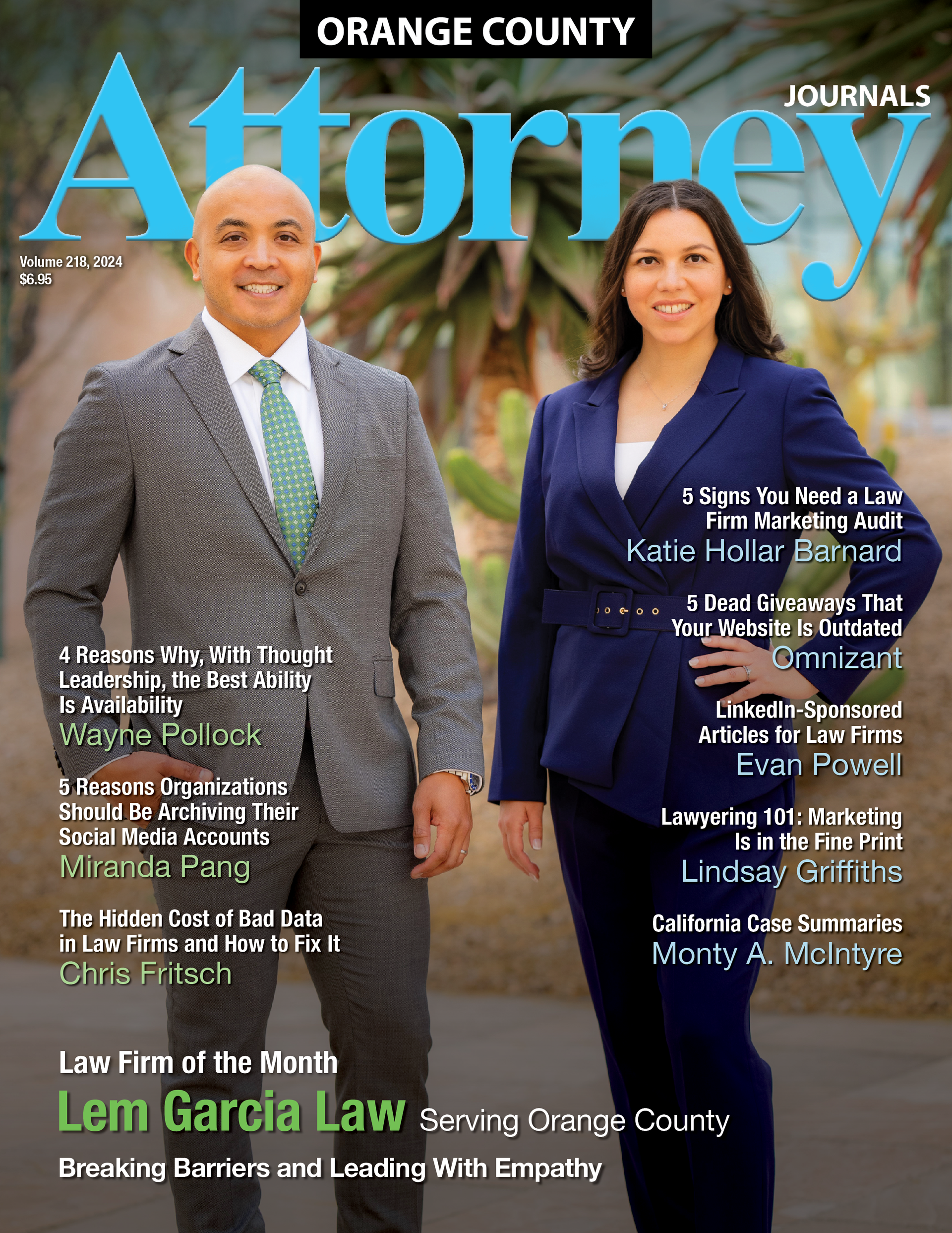 a woman is on the cover of the orange county attorney journal