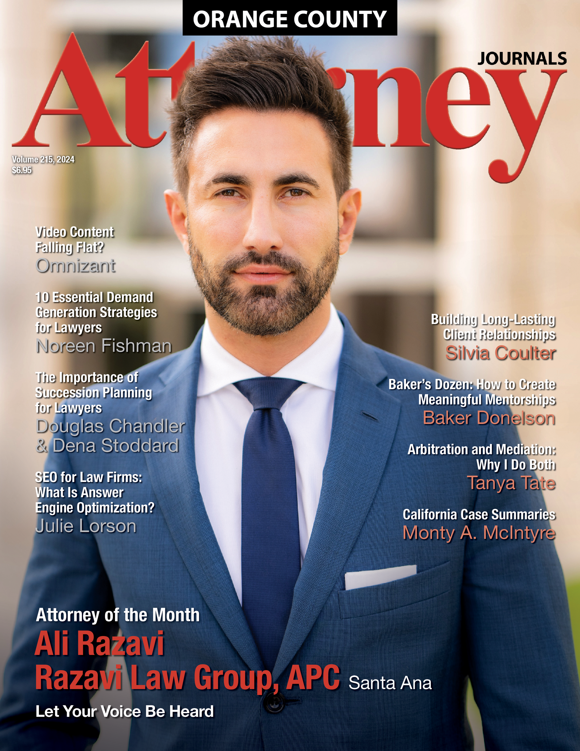 a woman is on the cover of the orange county attorney journal