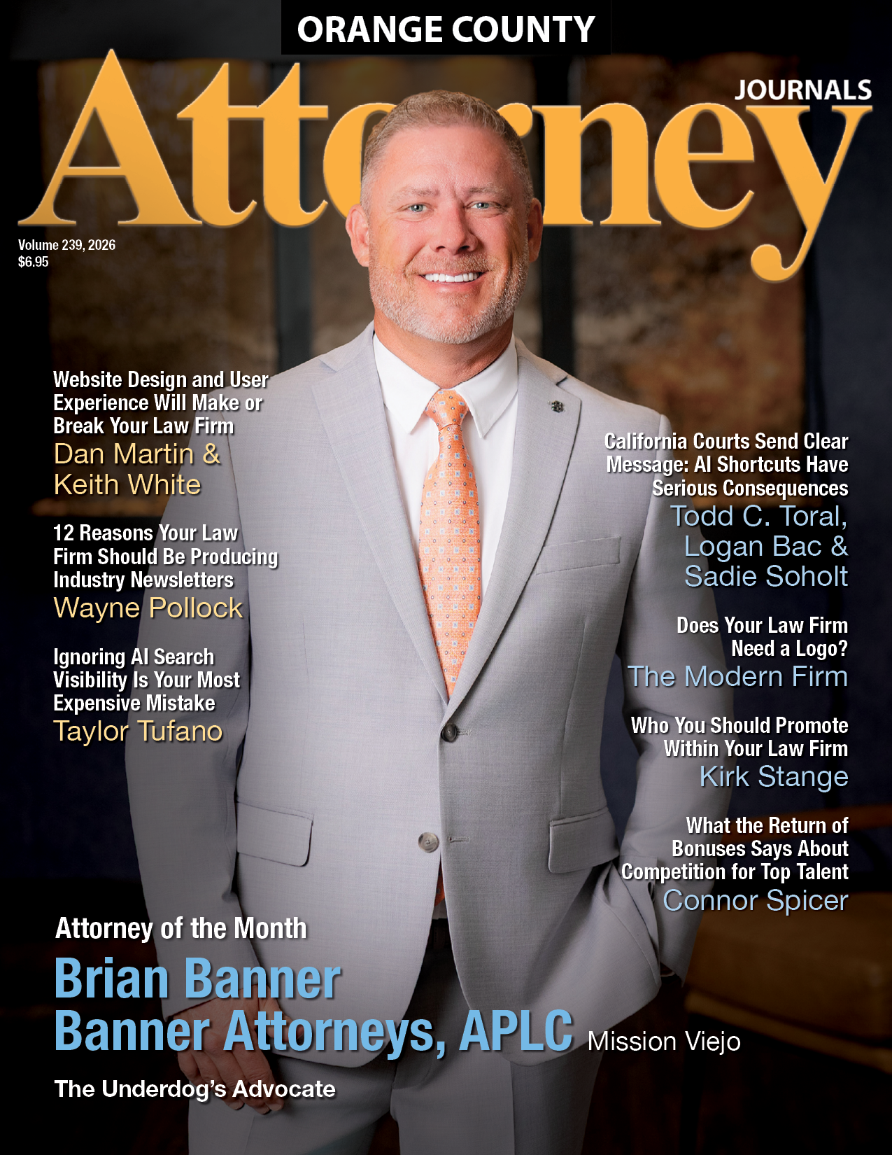 Orange County Attorney Journals cover: Three men in suits, Dunn DeSantis Walt & Kendrick LLP, Law Firm of the Month.
