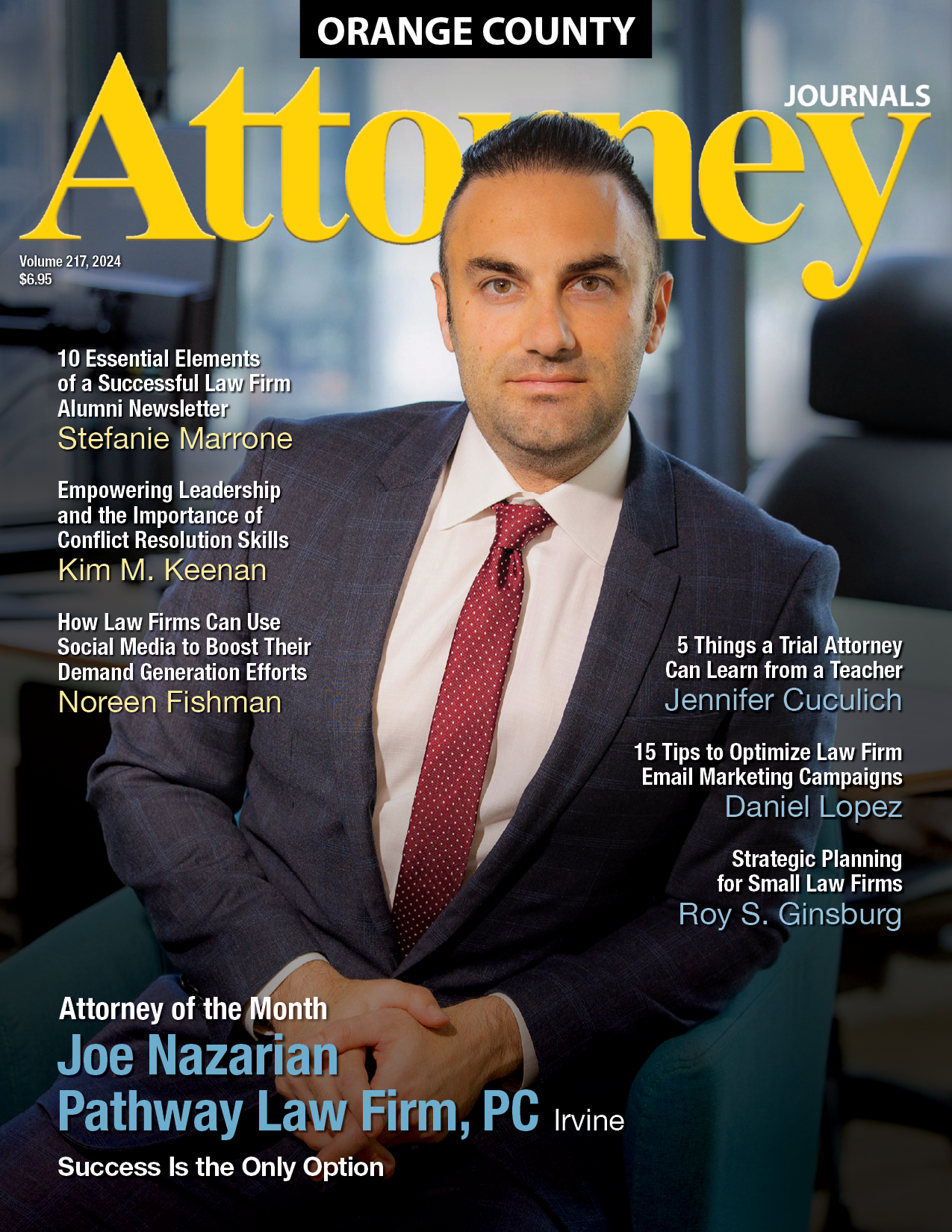 a woman is on the cover of the orange county attorney journal