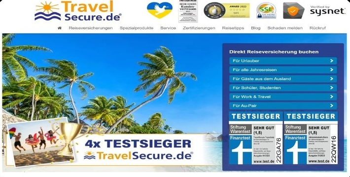 Eine sichere Reisewebsite zum Abschließen einer Reiseversicherung