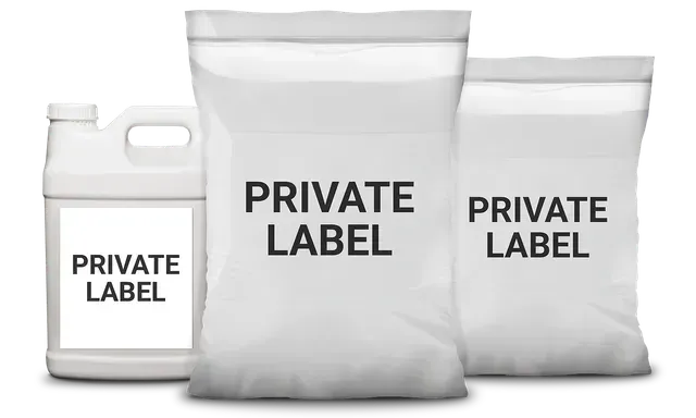 Three white private label packages: a jug and two bags on a white background.