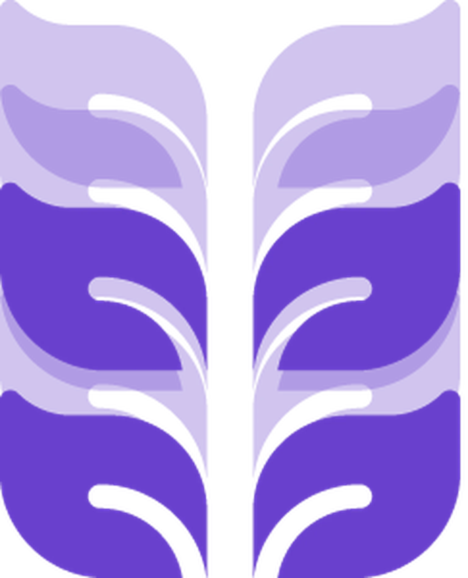 Purple stylized leaf logo on white background