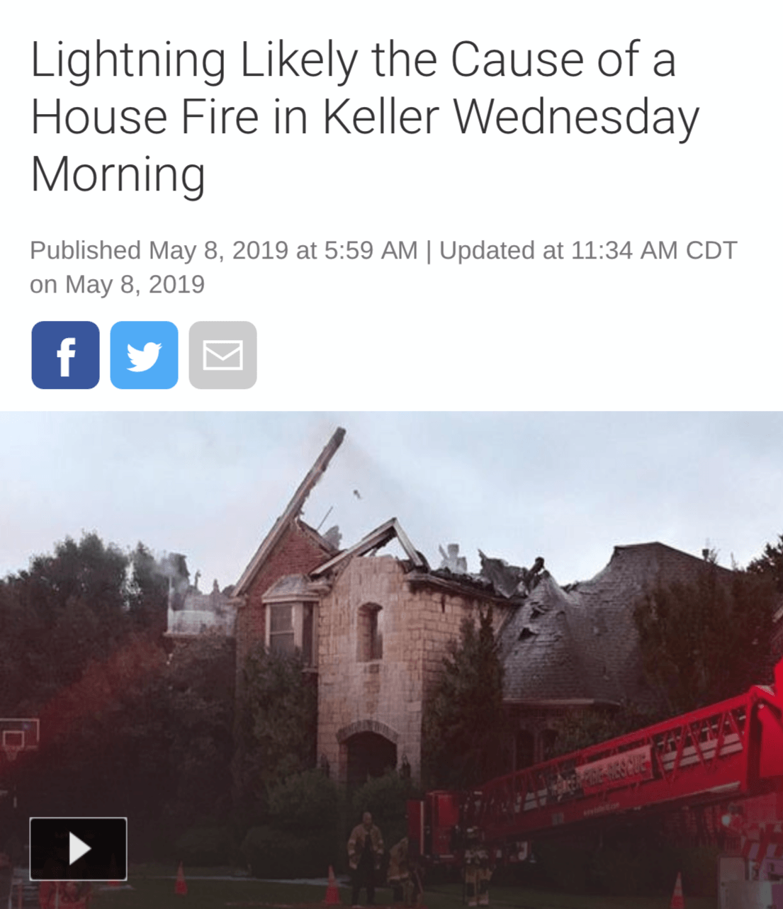 Lightning likely the cause of a house fire in keller wednesday morning