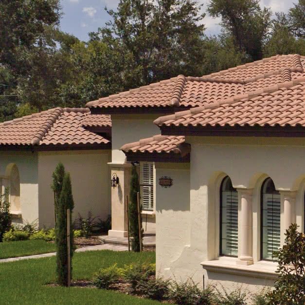 Concrete barrel tile roof with a high-profile curve