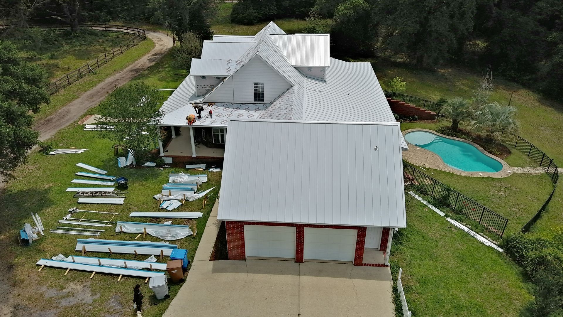 Aerial roof replacement jobsite by Highmark Roofing Partners