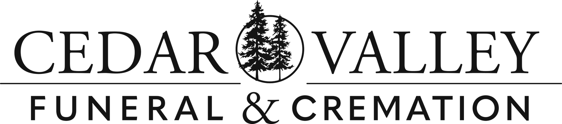 Cedar Valley Funeral & Cremation logo with tree emblem in black text on white background