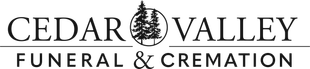 Cedar Valley Funeral & Cremation logo with tree emblem in black text on white background