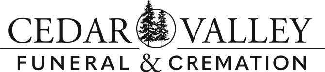 Cedar Valley Funeral & Cremation logo with tree emblem in black text on white background