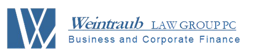 Weintraub Law Group PC logo with blue “W” icon and business and corporate finance tagline