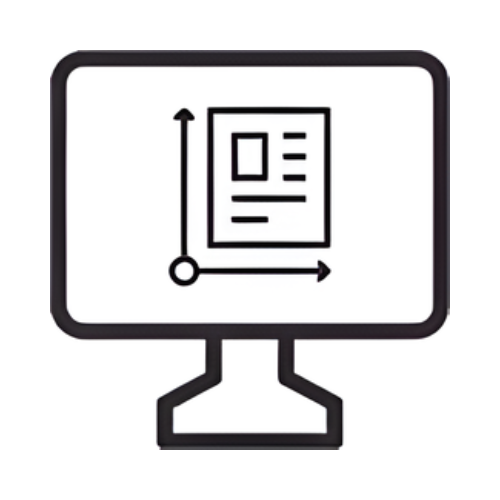 Monitor displaying document with size measurements.