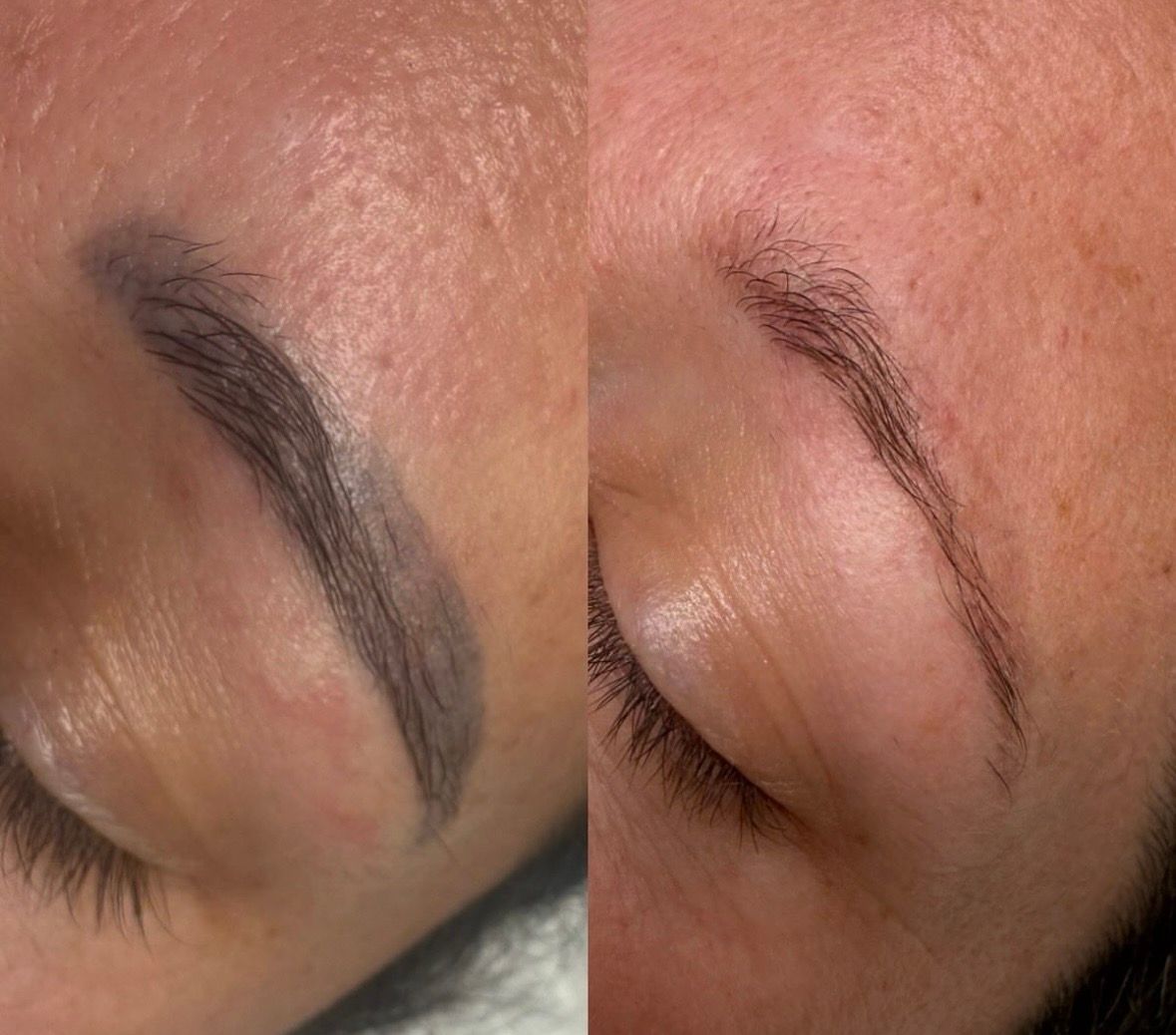 Close-up of a closed eye with eyebrow makeup before-and-after comparison — Vanity Skin and Beauty Forster in Forster, NSW