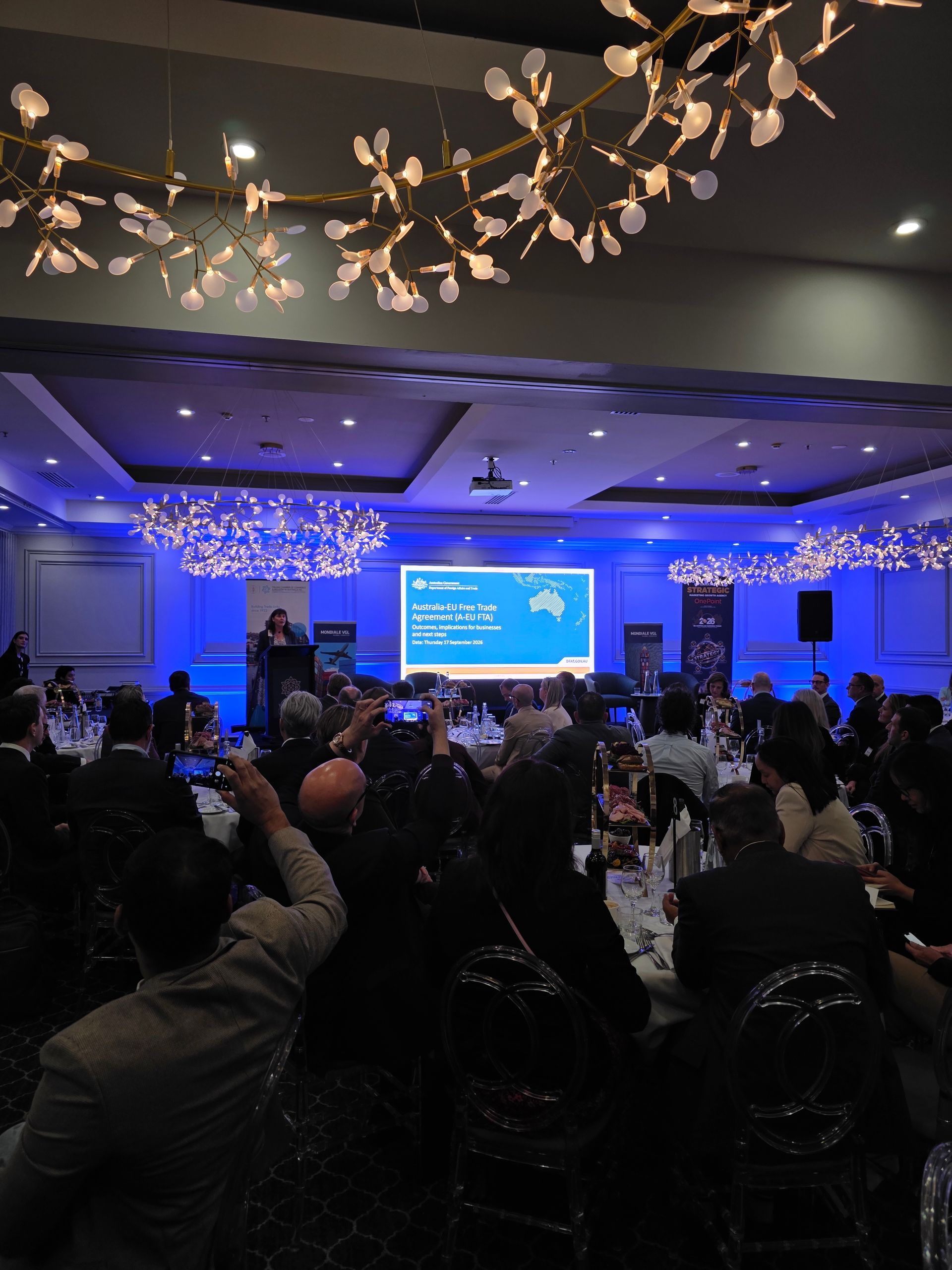 Eventspec LED wall and corporate AV at the EU-Australian Business Forum at Visy Dior Norwest
