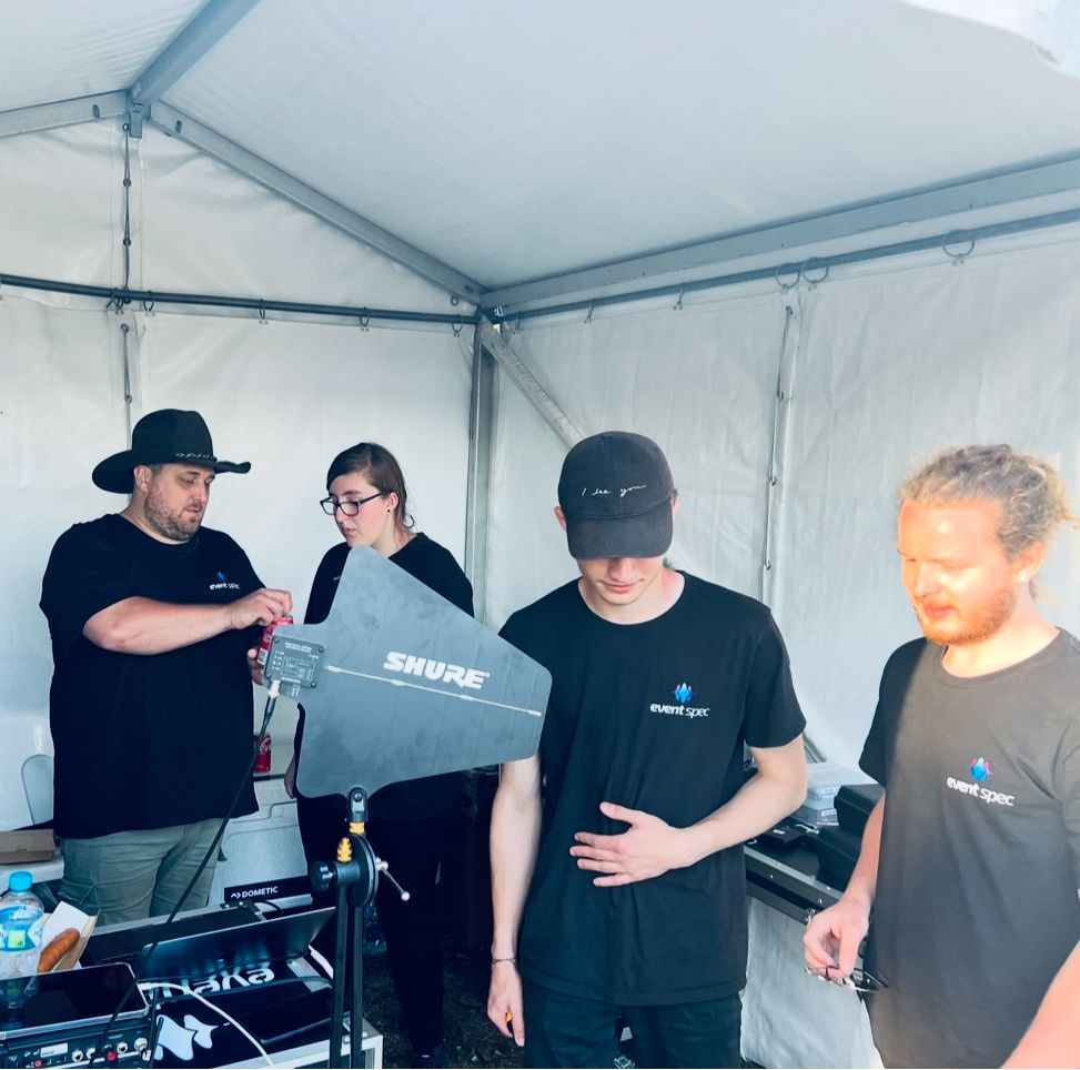 Eventspec crew outdoors at the Georges River Magic Of Christmas gig