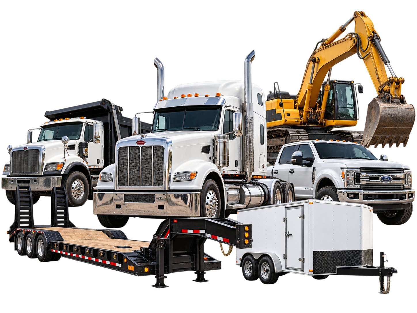 Fleet of commercial semi trucks parked together