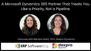 Promotional graphic for an ERP Software Blog interview with Marlena Stark, CEO of Dexpro Dynamics, f