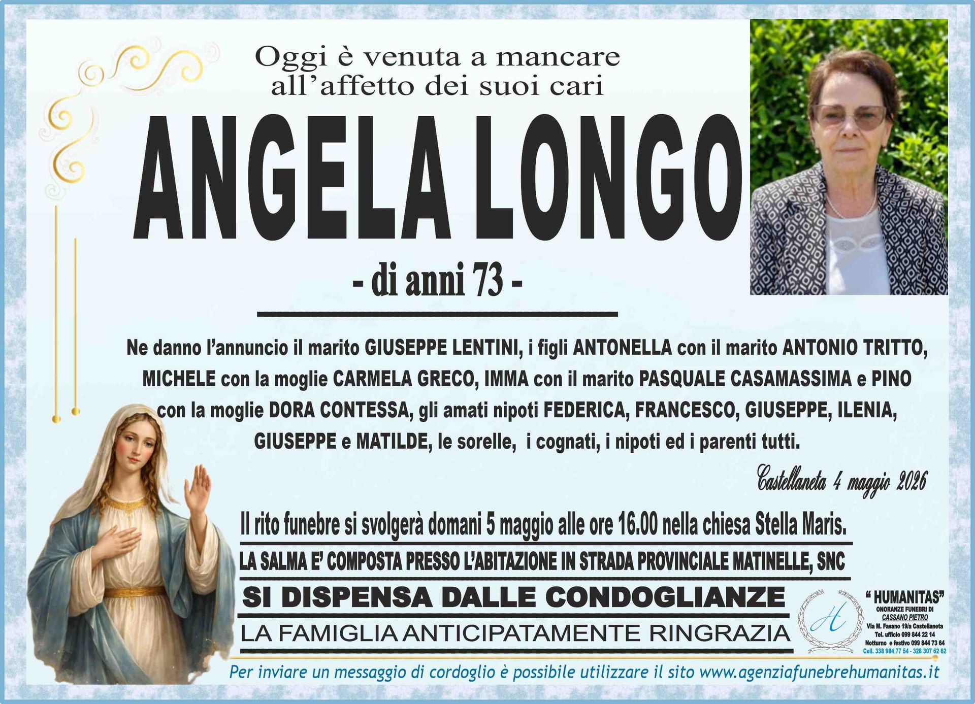 necrologio Angela Longo