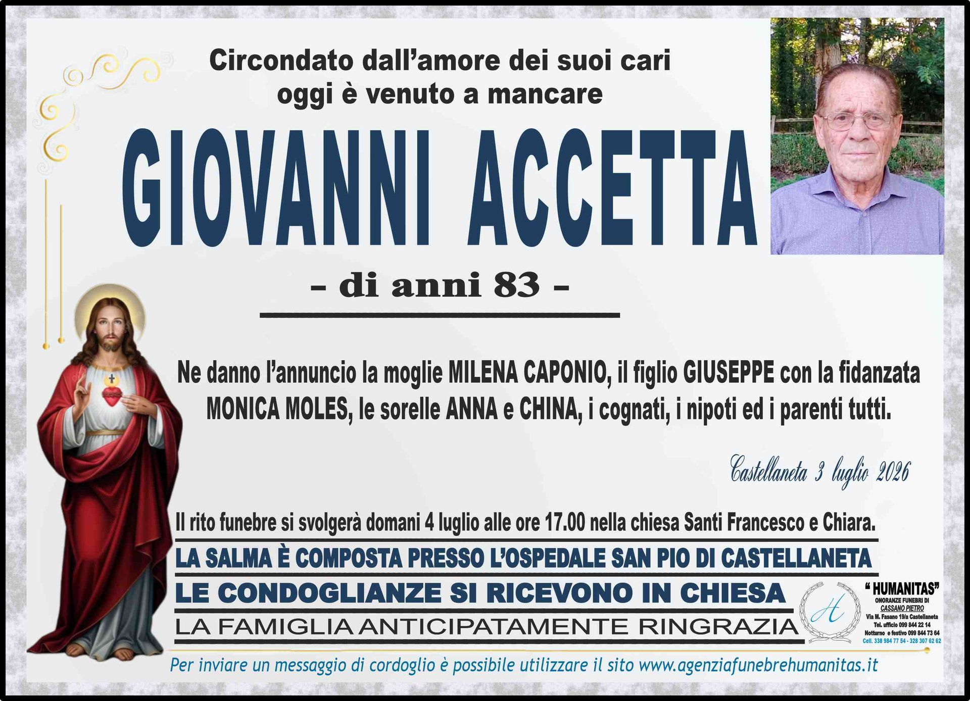 necrologio Giovanni Accetta