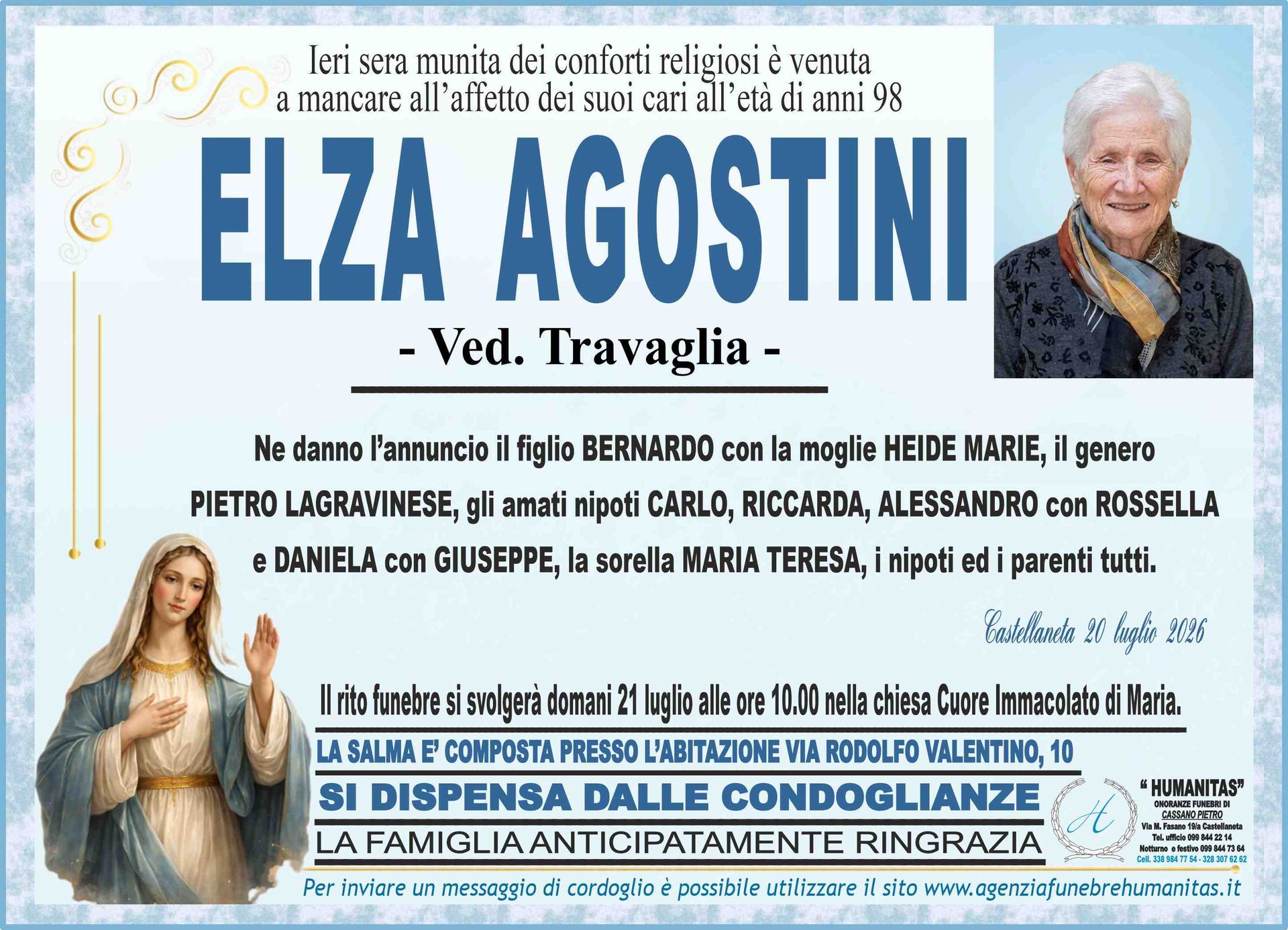 necrologio Elza Agostini