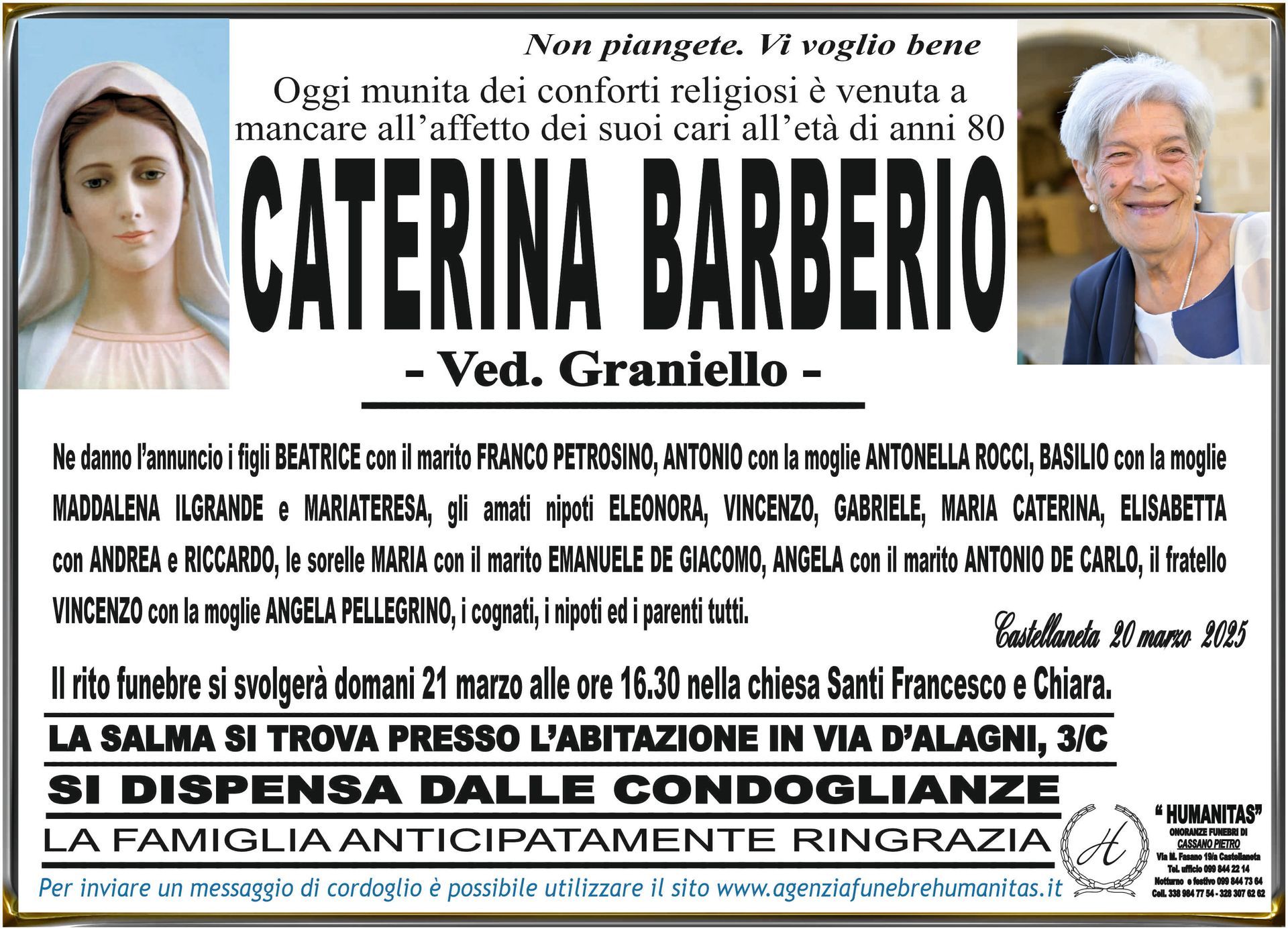 necrologio Caterina Barberio