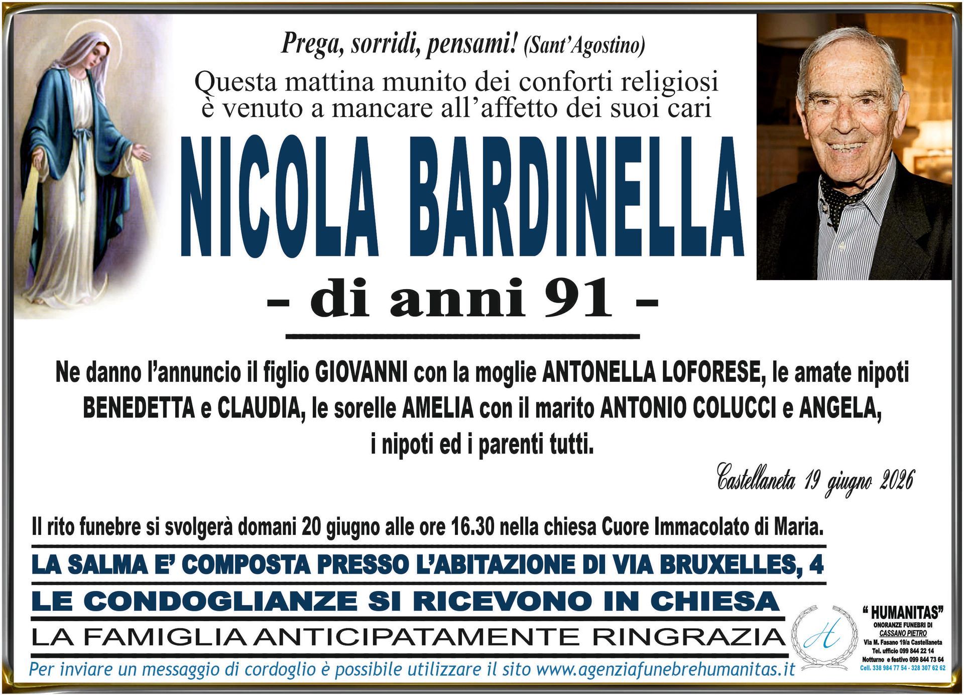 necrologio Nicola Bardinella