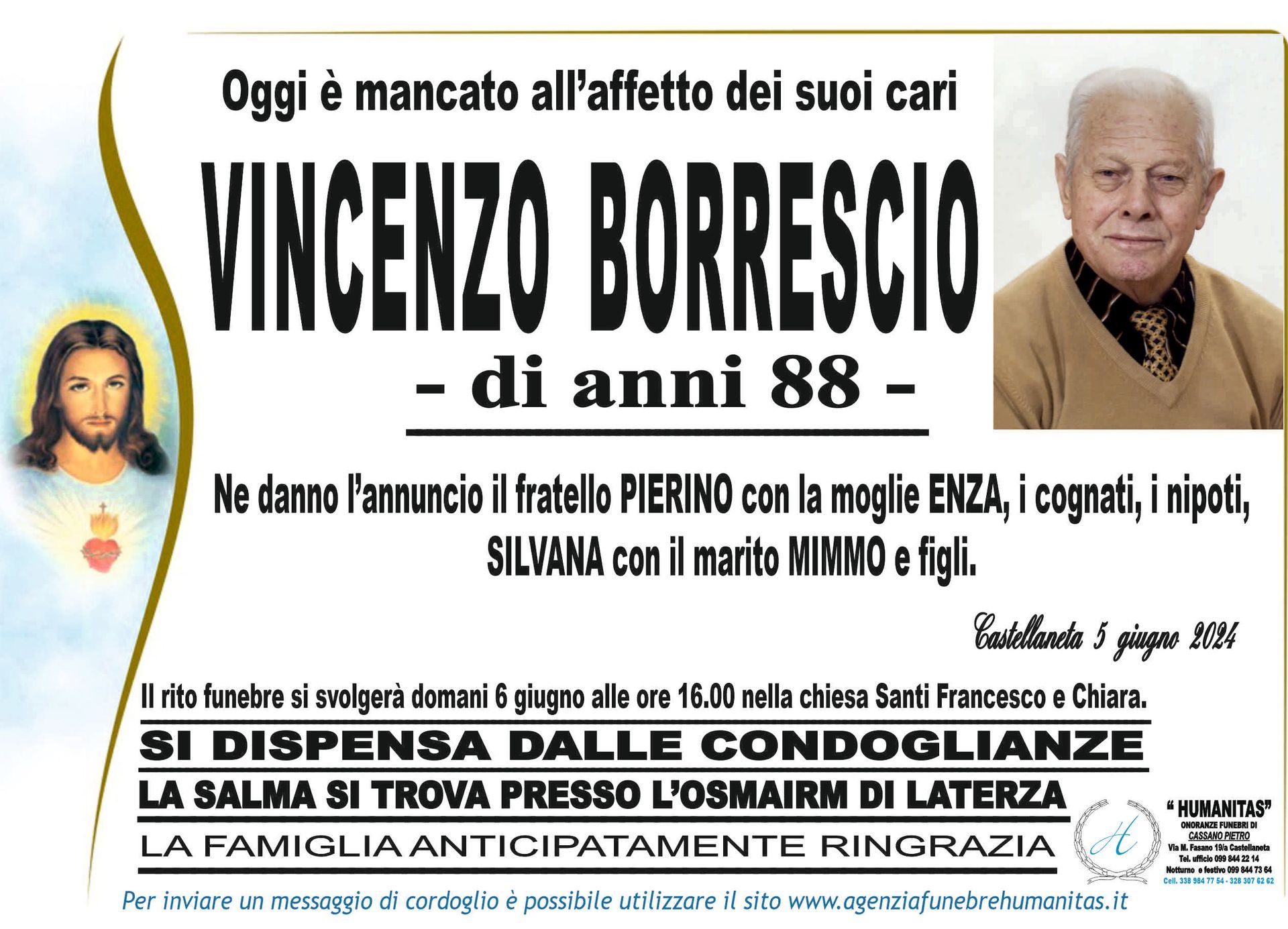 necrologio Vincenzo Borrescio