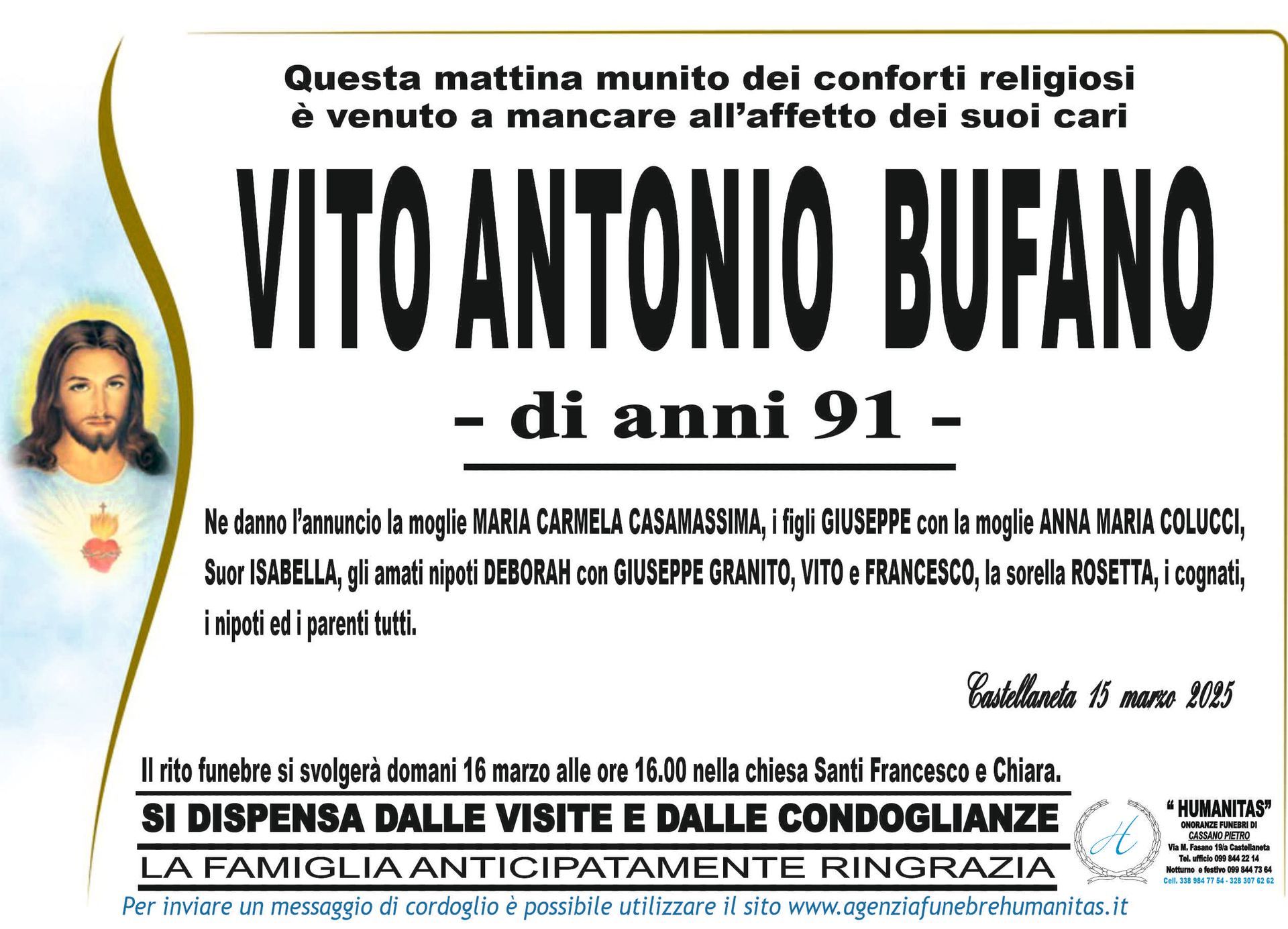necrologio Vito Antonio Bufano