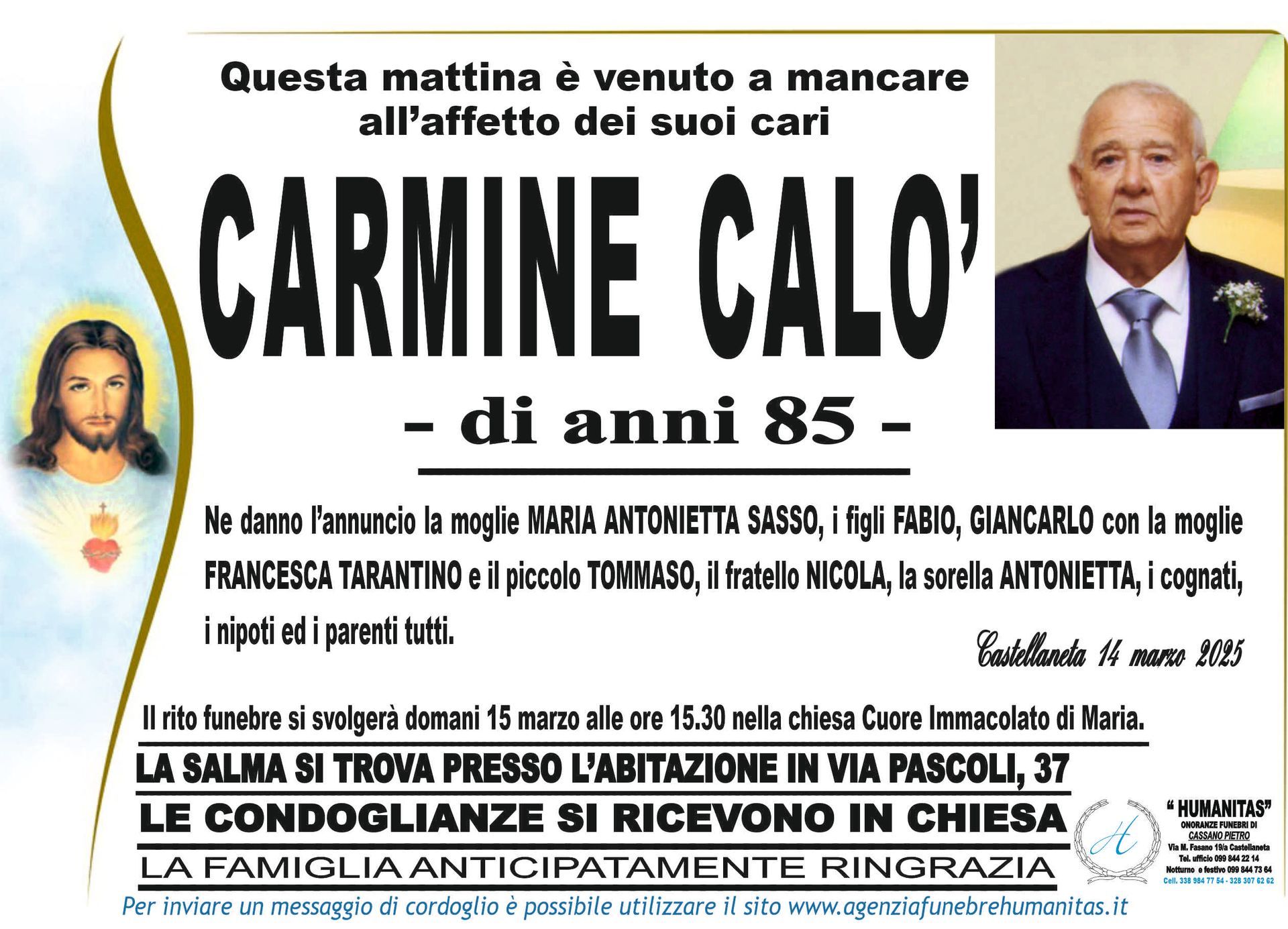 necrologio Carmine Calò