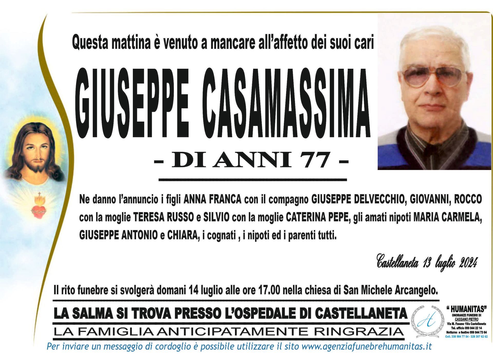 necrologio Giuseppe Casamassima