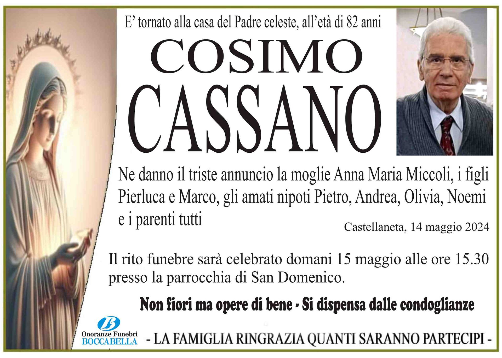 necrologio Cosimo Cassano