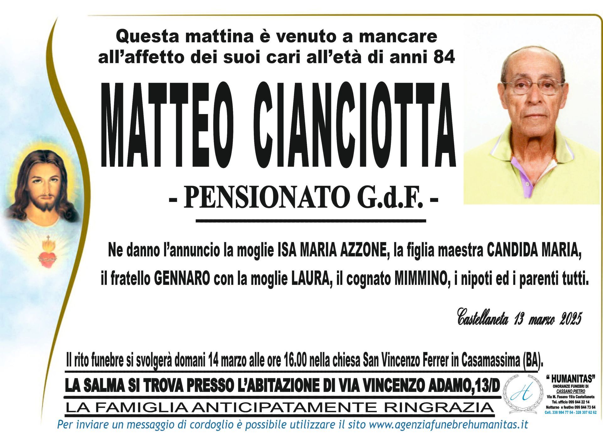 necrologio Matteo Cianciotta