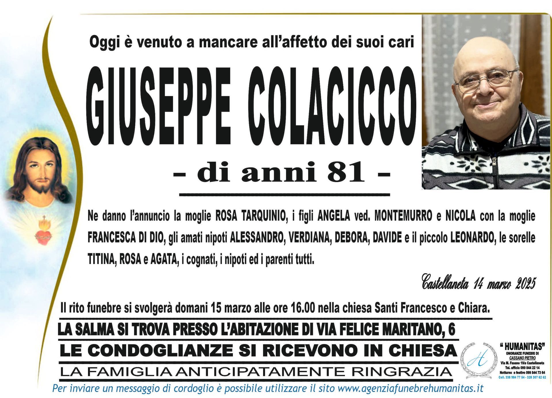 necrologio Giuseppe Colacicco