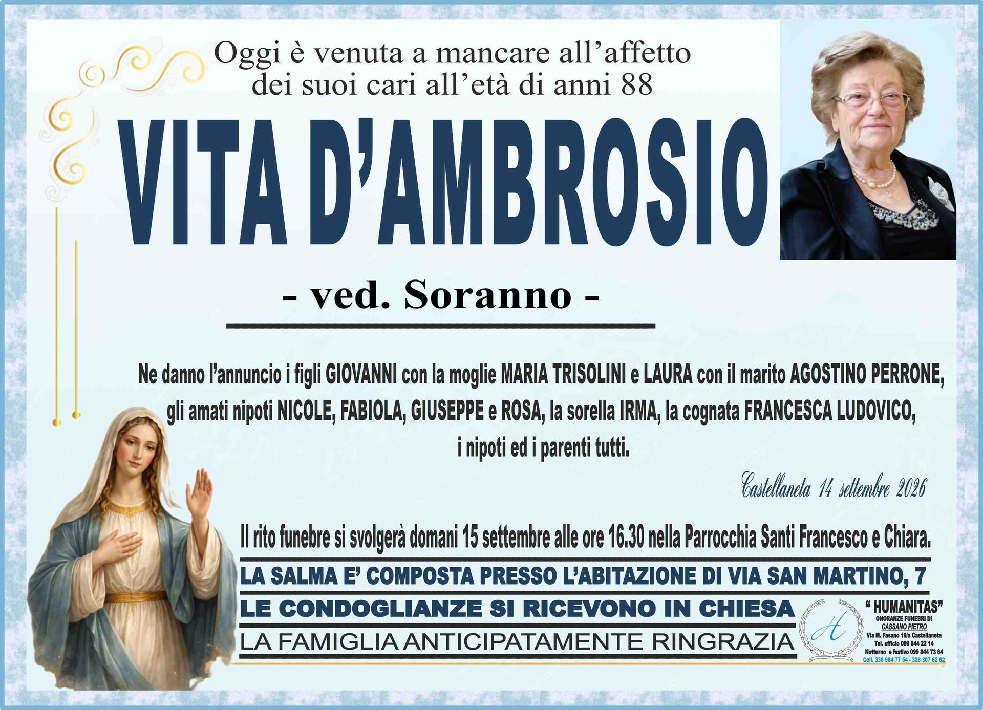 necrologio Vita D'ambrosio