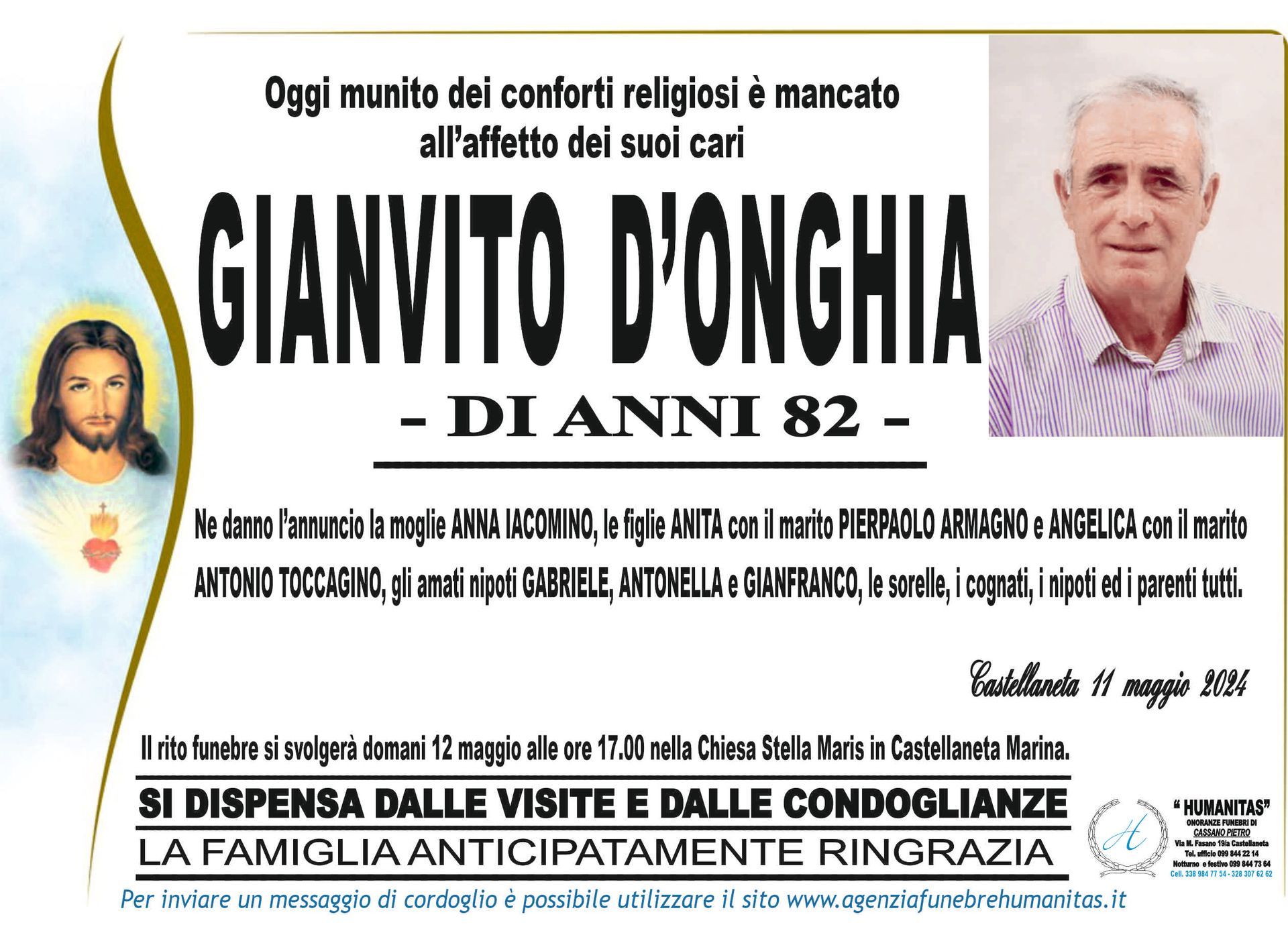necrologio Gianvito D'Onghia